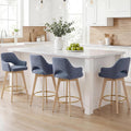 Zesthouse Swivel Counter Stools Set of 4, Wooden Counter Height Bar Stools | 26" Farmhouse Counter Stools with Back & Arm, Upholstered Linen Fabric Barstool with Solid Wood Leg, Blue Island High Chairs