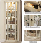 69" H Lighted Curio Cabinet Corner Display Case, Corner Glass Case with Adjustable Shelves and Tempered Glass, Wooden Curio Cabinet w/Mirrored Back Pane for Living Room
