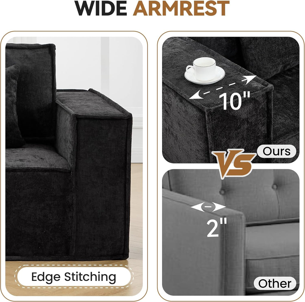 167'' Chenille U Shaped Couch, Oversized Modular Sectional 8 Seater Sofa, Modern Deep Seat Corner Cloud Compressed Couch, No Assembly Sleeper Sofa with Chaise for Living Room, Black