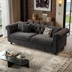 ONBRILL 82 Inch Chesterfield Sofa, 23 Inch Deep Seat Velvet Couch for Living Room, Button Tufted Couch with Rolled Arms, 2 Throw Pillows, Comfy Vintage Loveseat Sofa for Apartment, Black