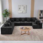 167'' Chenille U Shaped Couch, Oversized Modular Sectional 8 Seater Sofa, Modern Deep Seat Corner Cloud Compressed Couch, No Assembly Sleeper Sofa with Chaise for Living Room, Black