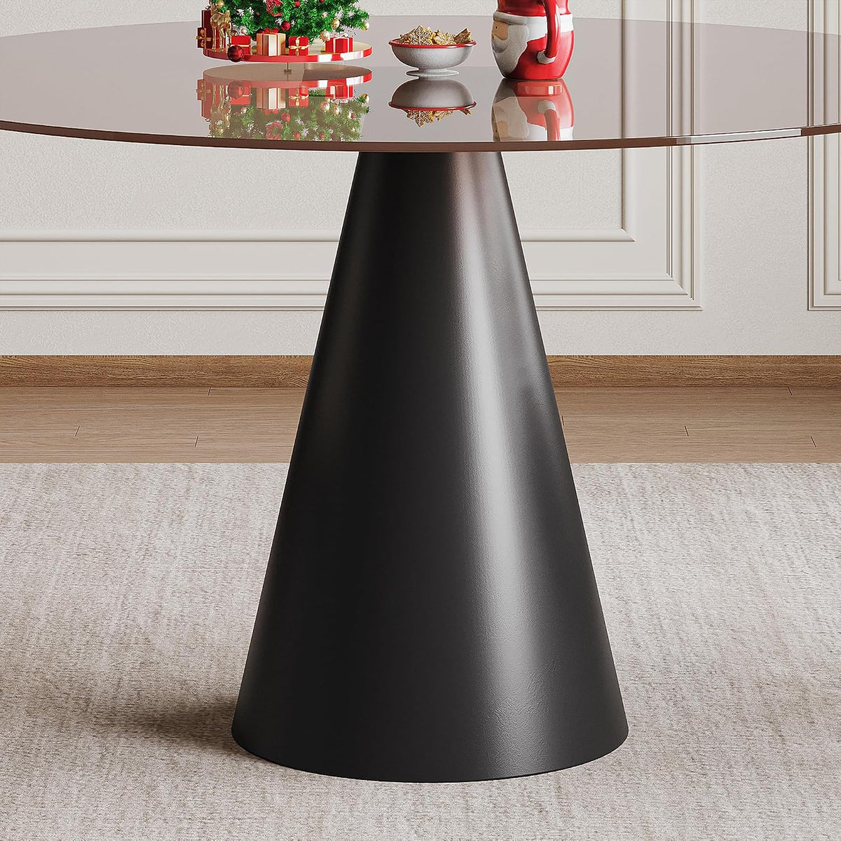 35 Inch Round Glass Dining Table, 8mm Tempered Glass Tabletop with Carbon Steel Legs, Dark Brown Modern Small Dining Table for 2-4 People, Perfect for Apartment, Restaurant, Cafe and Meeting Room