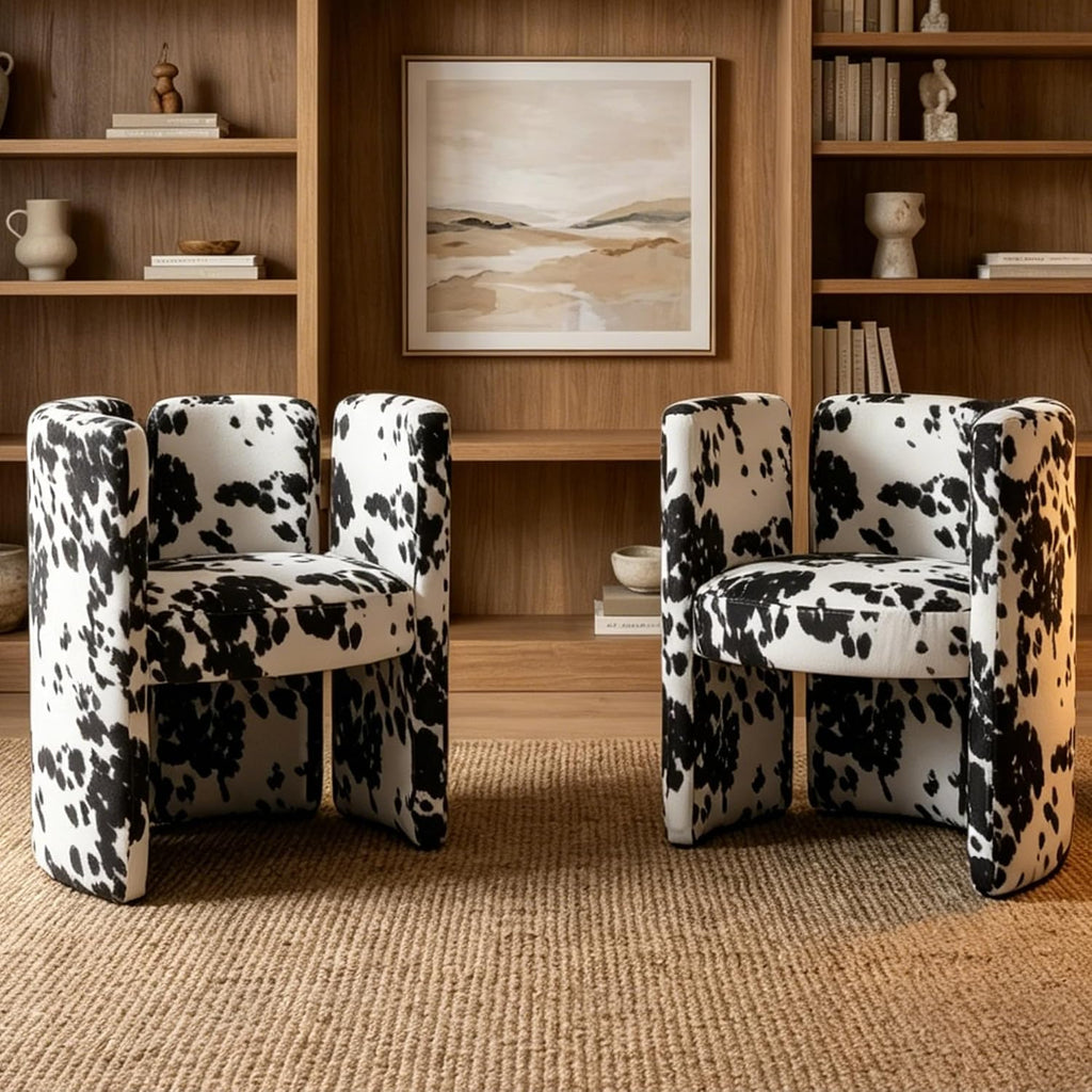 chairus Modern Dining Chairs Set of 2 Unique Sherpa Barrel Chairs Cute Comfy Upholstered Accent Chair for Living Room/Bedroom/Reception, Cow