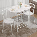 VECELO 3-Piece Dining Table Set for Kitchen Breakfast Nook, Faux Marbled Oval Tabletop and Metal Frame with Built-in Wine Rack, for Small Spaces, White