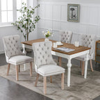 Ball & Cast Contemporary Upholstered Dining Chairs Set of 2, Button Tufted Kitchen Side-Chairs with Hang Ring & Nailhead Trims & Solid Wood Legs, 2-Piece Backrest Traditional Chair, Linen Beige