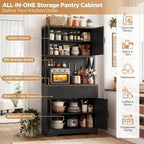 Unikito Pantry Cabinet with Microwave Countertop, 71" Tall Kitchen Pantry Storage Cabinet with Charging Station & LED Lights, Freestanding Kitchen Hutch with Drawers& Pegboard for Dining Room, Black