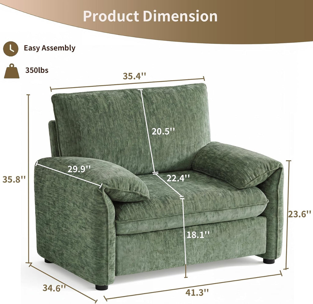Oversized Accent Chair for Living Room, Wide Chenille Reading Chair | Comfy Padded Arms Deep Seat Springs Cushion Single Sofa Chair for Bedroom Apartment Green