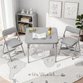Kids Folding Table and Chairs Set 3-Piece PU Padded No Assembly | Fold-Flat Design + No Assembly + PU Padded Comfort – A Perfect Space-Saving Activity Set for Kids Ages 2-8