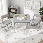 Kids Folding Table and Chairs Set 3-Piece PU Padded No Assembly | Fold-Flat Design + No Assembly + PU Padded Comfort – A Perfect Space-Saving Activity Set for Kids Ages 2-8