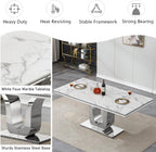 Modern White Dining Table for 6, U-Shape Stainless Steel Base, Marble Dining Room Table for 4-6, 68''L x 34''W Faux Marble Tabletop, Sturdy High Gloss Base, Rectangular Home Kitchen Table