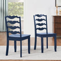 DUHOME Wood Ladder Back Chairs Set of 2,Blue- Wooden Armless Kitchen Chairs with Solid Rubber Wood Legs,Farmhouse Style Space-Saving Dining Chairs Blue