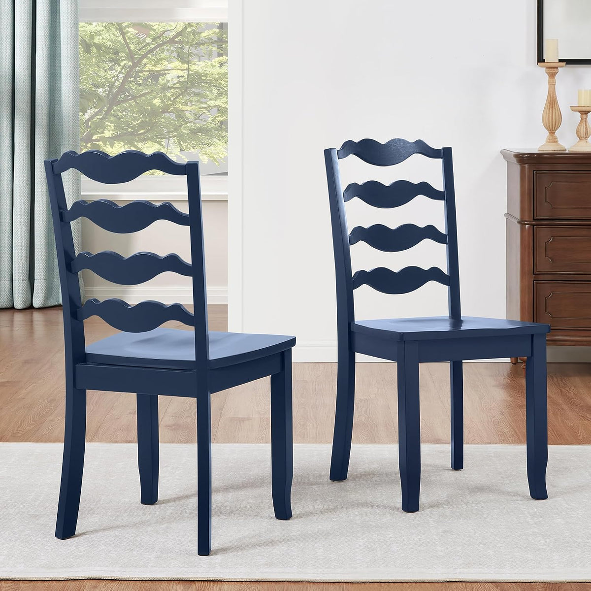 DUHOME Wood Ladder Back Chairs Set of 2,Blue- Wooden Armless Kitchen Chairs with Solid Rubber Wood Legs,Farmhouse Style Space-Saving Dining Chairs Blue