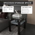 Square Glass End Table,2-Tier Tempered Glass Modern Living Room Side Table with Metal Leg,Living Room/Small Space/Apartment