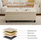 WUTUTUEE 51" Fabric Storage Ottoman Bench, Upholstered Rectangle End of Bed Storage Ottoman Tufted Living Room Bedroom Bench with Safety Hinge, Solid Wood Legs, Loads 500 lb(Khaki)