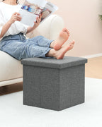 B FSOBEIIALEO Storage Ottoman with Tray, Linen Small Coffee Table Folding Foot Rest Seat Cube, Dark Grey 16"X15.7"x15" Double (2 Pack)