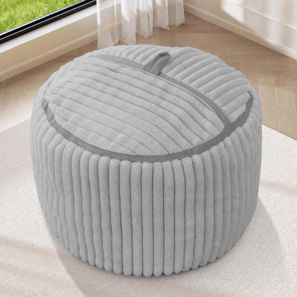 2FT Bean Bag Chair 2'Bean Bag Chairs with Memory Foam Filled Small Bean Bag | Bean bags with Machine Washable Cover Corded Plush Fabric, Comfy Chairs for Living Room, Bedroom, Dorm, Lightgrey