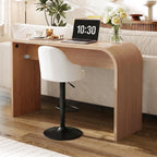 Curved Narrow Console Table, Skinny Behind Couch Counter Height Bar Table | 55.12"Lx17.72"Dx35.43"H Mid Century Modern Slim Breakfast Accent Table for Entryway Hallway Living Room, Rounded Edge-Natural