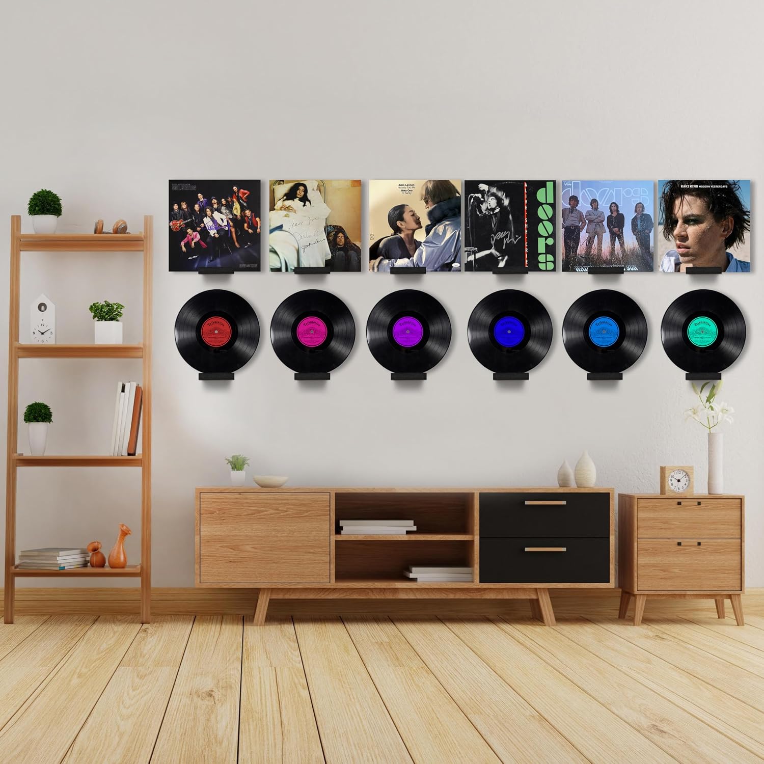 Wood Vinyl Record Shelf Wall Mount, Small Wall Record Holder Display Shelf, Vinyl Record Shelves Record Album Display Holder for LP, CD, Book Art Storage Vintage Home Decor (12, Black)