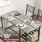 4 EVER WINNER Dining Room Table Set for 4, 55" Kitchen Table Set with Storage Shelf, Wine Rack & Wine Glasses Holder, Dining Table Set with 2 Chairs and Bench for Dining Room, Kitchen, Grey
