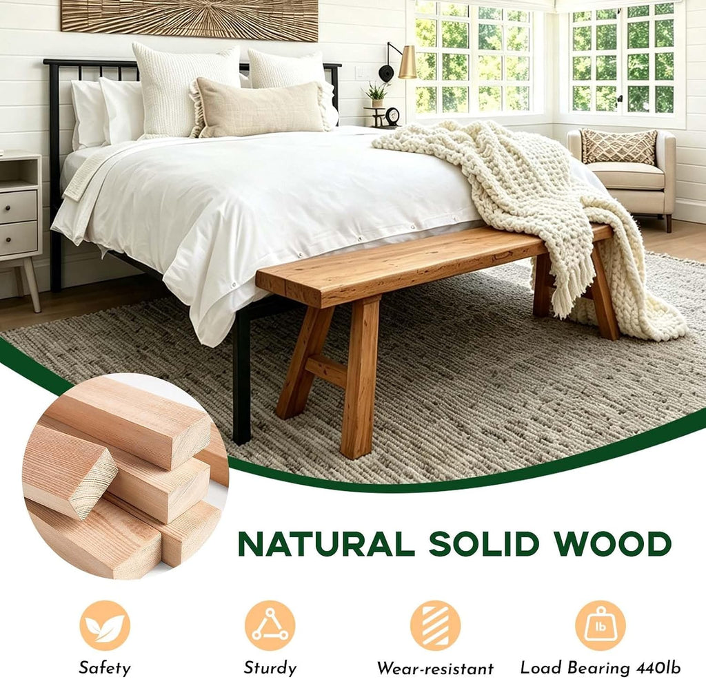 Narrow Entryway Bench Farmhouse Wood End of Bed Bench 20" 32" 39" 47" 55" 63" 71" 79" Sturdy Stable Skinny Long Benchs for Bedroom Hallway Dining Room Porch Easy to Assemble Natural Finish(39")