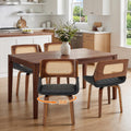 AVAWING Swivel Dining Chairs Set of 4, Mid Century Modern Dining Room Chairs with Cane Back & Leather Seat, Upholstered Rattan Chairs with Walnut Bentwood Frame & Adjustable Foot Pads, Black