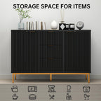 Fluted Sideboard Buffet Cabinet, Modern 47" Buffet Table with Storage, 2 Doors 3 Drawers and Adjustable Shelf, Coffee Bar Cabinet Credenza for Kitchen, Dining Room, Living Room, Black