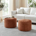 Flouki Pouf Ottoman Footrest, Foot Stools, Modern Round Upholstered Ottomans, Ottomans Pouffe, for Living Room, Bedroom, Entryway, Dorm, Selected Fabric (Orange-Brown, Set of 2)