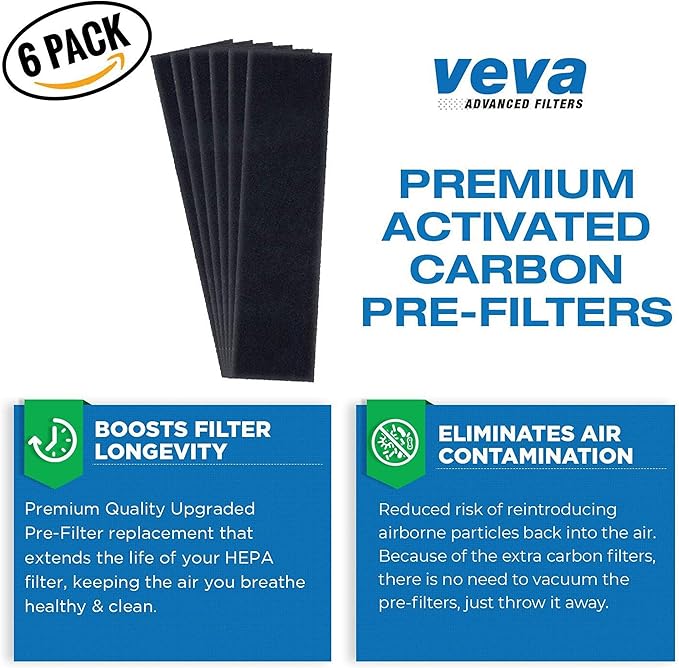 Veva 2 HEPA Air Filters & 6 Carbon Pre-Filters Replacement Filter C Compatible with Germguardian FLT5000/FLT5111 FLT5250PT, AC5000, AC5000E, AC5250PT, AC5350B, AC5350BCA, AC5350W, AC5300B