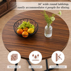 VECELO 3-Piece Dining Table Set, Round Tabletop with Chairs, Vintage Brown | Wood Grain Tabletop, 2 Faux Leather Upholstered Chairs, Metal Frame, Space Saving, for Small Apartment, Kitchen, Home Office
