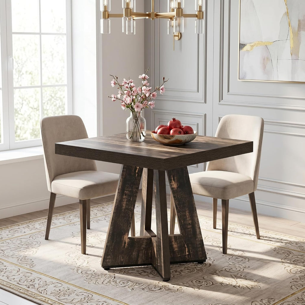 LITTLE TREE 31.5" Square Dining Table for 4, Small Space Kitchen Table with Pedestal Base, Farmhouse Wood Tables for Apartment, Dining Room & Living Room, Ideal for Cafe & Restaurant Use (Black Brown) | Pedestal Base, Farmhouse Wood Tables for Apartment