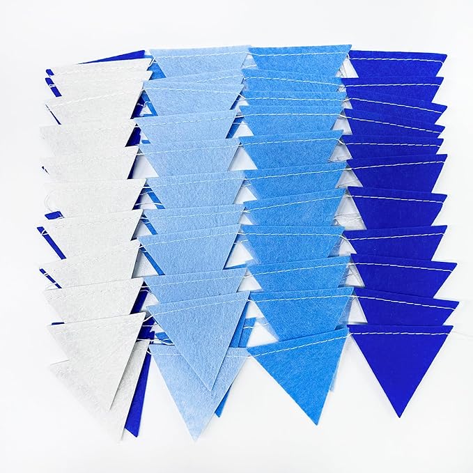 Blue Party Decorations Felt Hanging Triangle Mini Bunting Pennant Banner Flag for Birthday Wedding Baby Shower Bridal Shower Engagement Under The Sea Nautical Ahoy Achor Party Classroom Nursery Decor