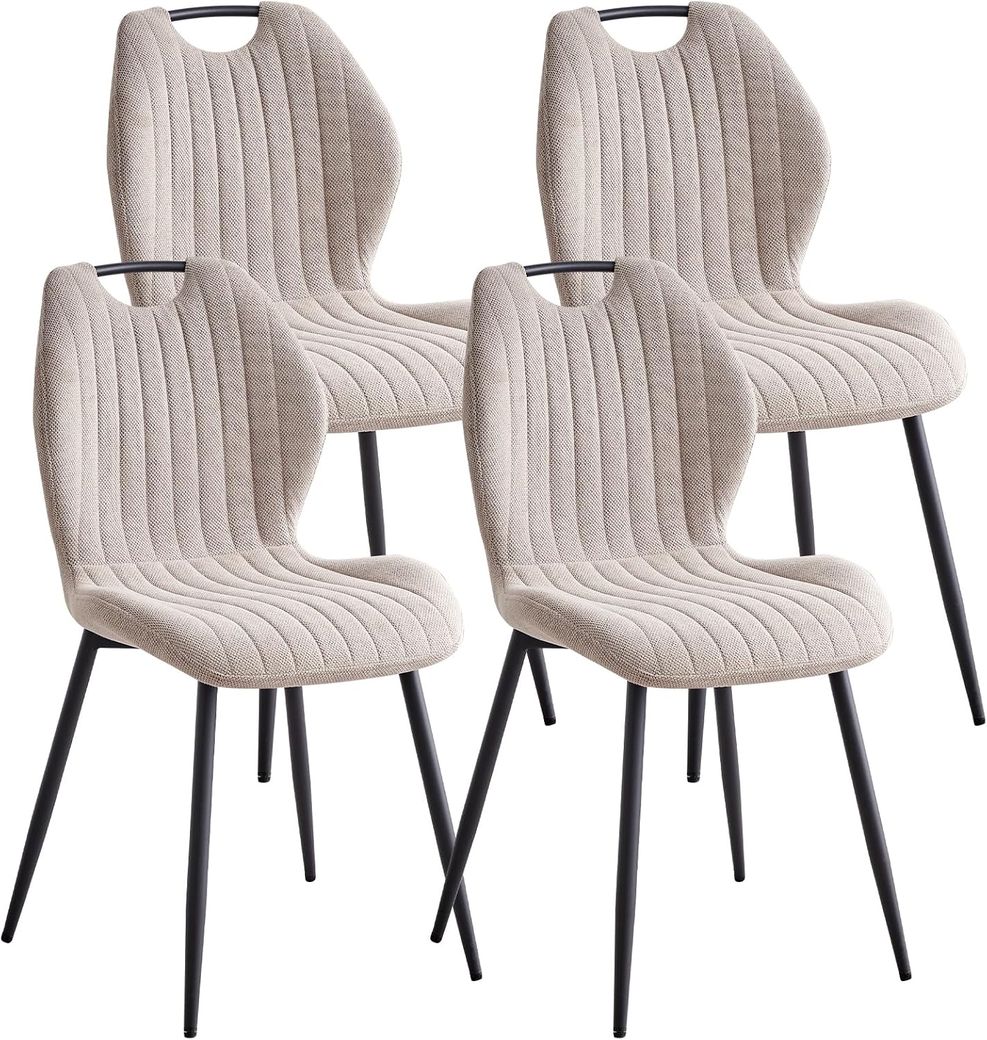 Dining Chairs Set of 4, Upholstered Living Room Chairs Modern Fabric Wingback Kitchen Chairs for Apartment Waiting Room, Khaki