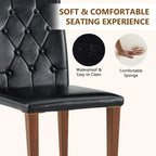 Round Dining Table Set for 6, 43-59" Extendable Dining Room Table Set, Walnut Wood Grain Table and 6 Black PU Leather Upholstered Chairs Set, Mid Century Modern Kitchen Table Set with Cross Legs