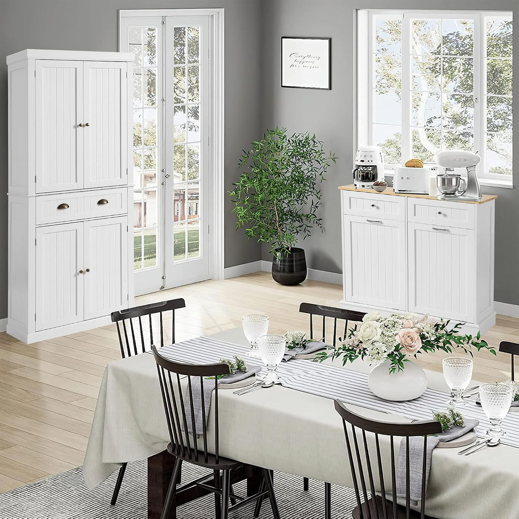 KIGOTY 72" Tall Kitchen Pantry Cabinet with Drawer and 4 Adjustable Shelves, Freestanding Pantry Storage Cabinets, Wood Cupboard Pantry Cabinet for Kitchen, Dining Room, Living Room, Off White