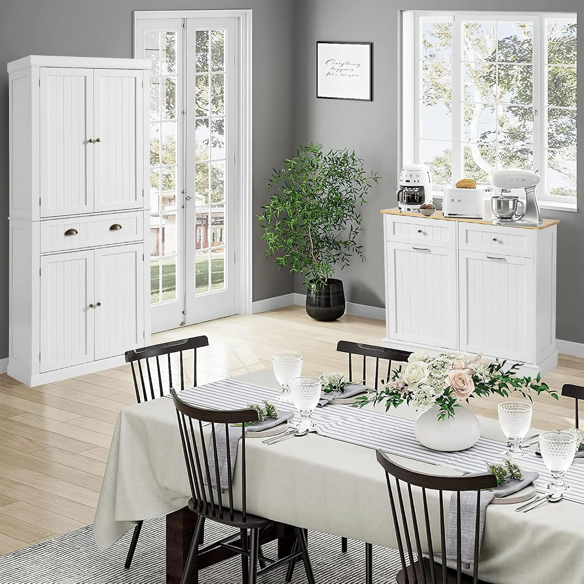 KIGOTY 72" Tall Kitchen Pantry Cabinet with Drawer and 4 Adjustable Shelves, Freestanding Pantry Storage Cabinets, Wood Cupboard Pantry Cabinet for Kitchen, Dining Room, Living Room, Off White