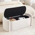 Oval Storage Ottoman Bench, 45" Upholstered Chenille End of Bed Bench Ottomans Bench, Storage Ottoman Foot Rest, Living Room and Hallway, Beige
