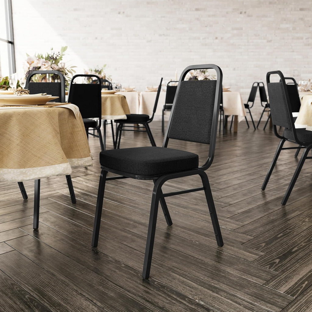 Flash Furniture Hercules Series Trapezoidal Back Stacking Banquet Chair with 2.5" Thick Seat in Black Fabric - Black Frame