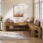 Tribesigns L-Shaped Corner Bench with Storage Shelf, 62.99'' Rustic Wooden Breakfast Nook Bench for Kitchen, Foyer, Living Room, Kitchen, Brown