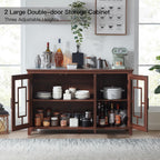 Joaxswe Large Sideboard Buffet Cabinet with Storage, 55" Farmhouse Credenza with 3 Glass Doors, Adjustable Shelves Console Table, Wood Kitchen Coffee Bar for Dining Room, Living Room, Brown