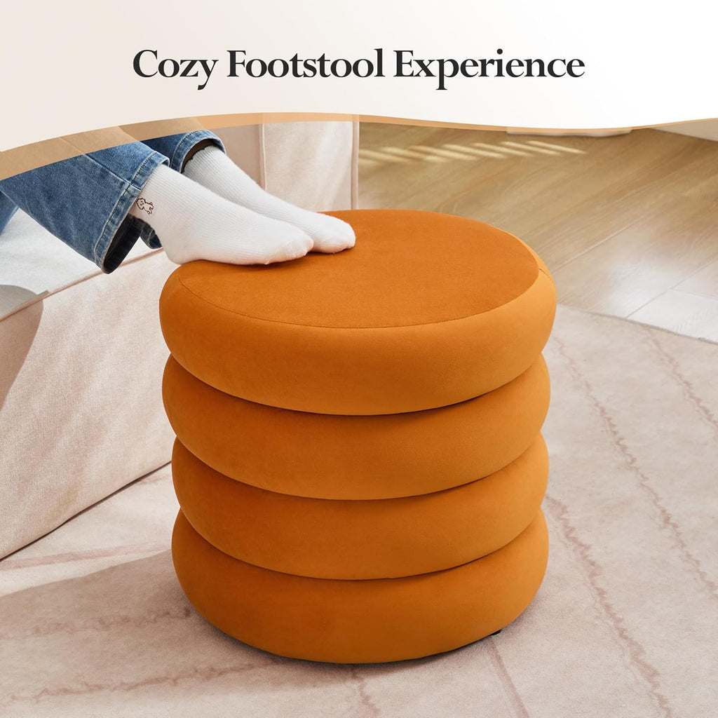 19.5 Inch Round Storage Ottoman, Modern Velvet Ottoman Coffee Table with Removable Top, Orange Vanity Stool with Storage for Bedroom, Living Room, Dorm, Set of 2