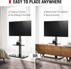 AOKCOS Floor TV Stand with 60-Degree Swivel, TV Floor Stand for 32-65 inch TVs up to 88lbs with Tilt, 8 Level Height Adjustable Tall TV Mount Stand with Shelf, Tempered Glass Base, MAX VESA 400x400mm