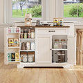 Kitchen Coffee Bar Cabinet with Storage, Sideboard Buffet with Drawers, Shelves and Door, Short Pantry Cabinet for Bathroom or Living Room, White Rustic