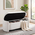 Oval White Velvet Storage Ottoman Bench, 48.8" | Velvet Upholstered Ottoman Bench with Storage, Safety Hinge, Foot Rest for Living Room, Bedroom, Small Apartment