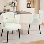 Modern Upholstered Dining Chair, Accent Chair with Soft Fabric, Black Metal Legs, Reading Chair for Living Room, Vanity Chair for Makeup Room, Bedroom, Beige