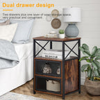 VECELO Nightstand Set of 2, End Table with Flip Drawer, Modern Night Stand for Bedroom,Living Room, Office, Easy Assembly, Amber Brown