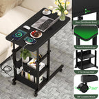 Armocity C Shaped End Table Height Adjustable - Couch Side Table with Charging Station, TV Tray with Wheels Slide Under Sofa for Small Spaces, Living Room Bedroom, Black