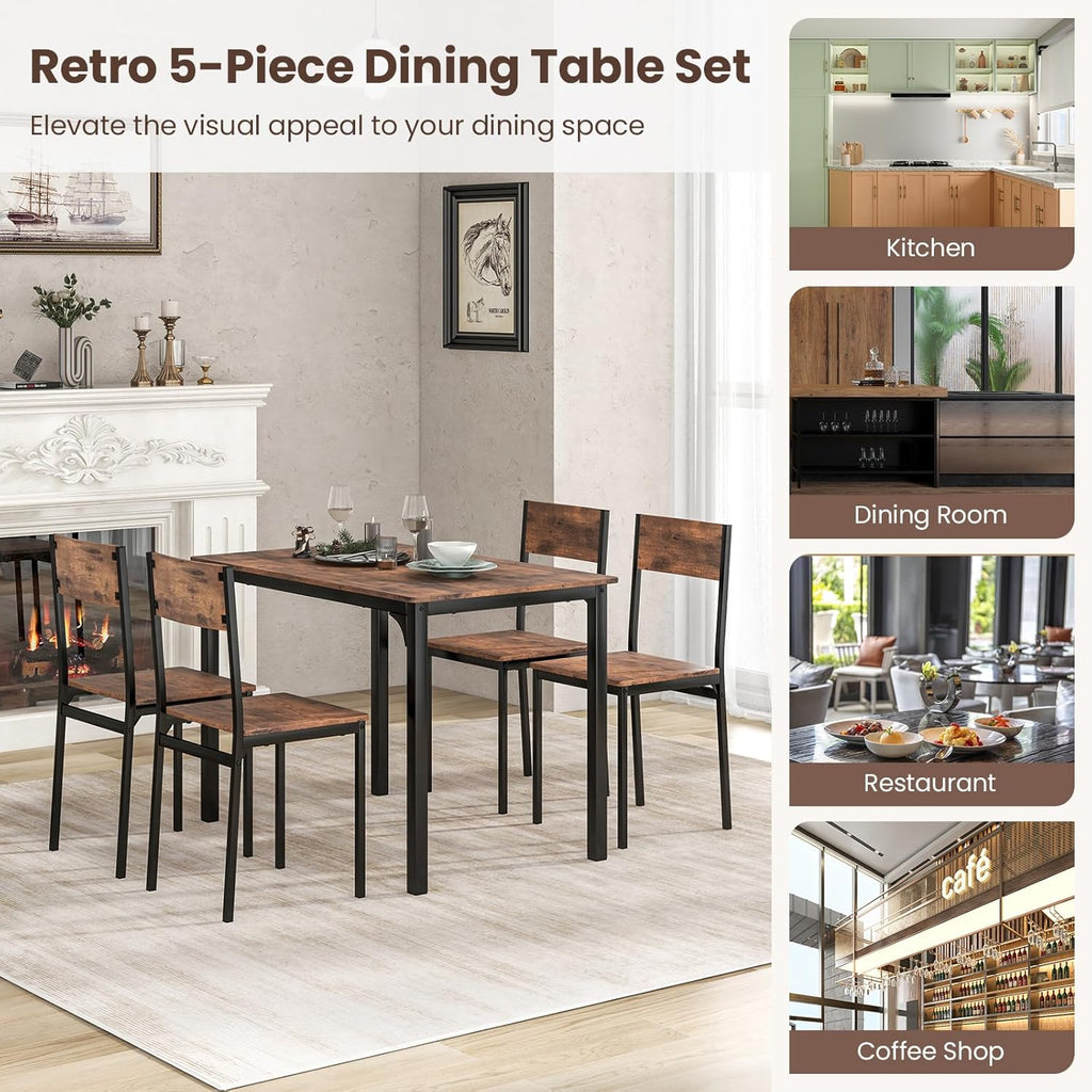 Tangkula 5-Piece Dining Table Set for 4 | Heavy Duty Metal Frame, Space-Saving, for Small Apartment, Dinette, Living Room, Breakfast Nook