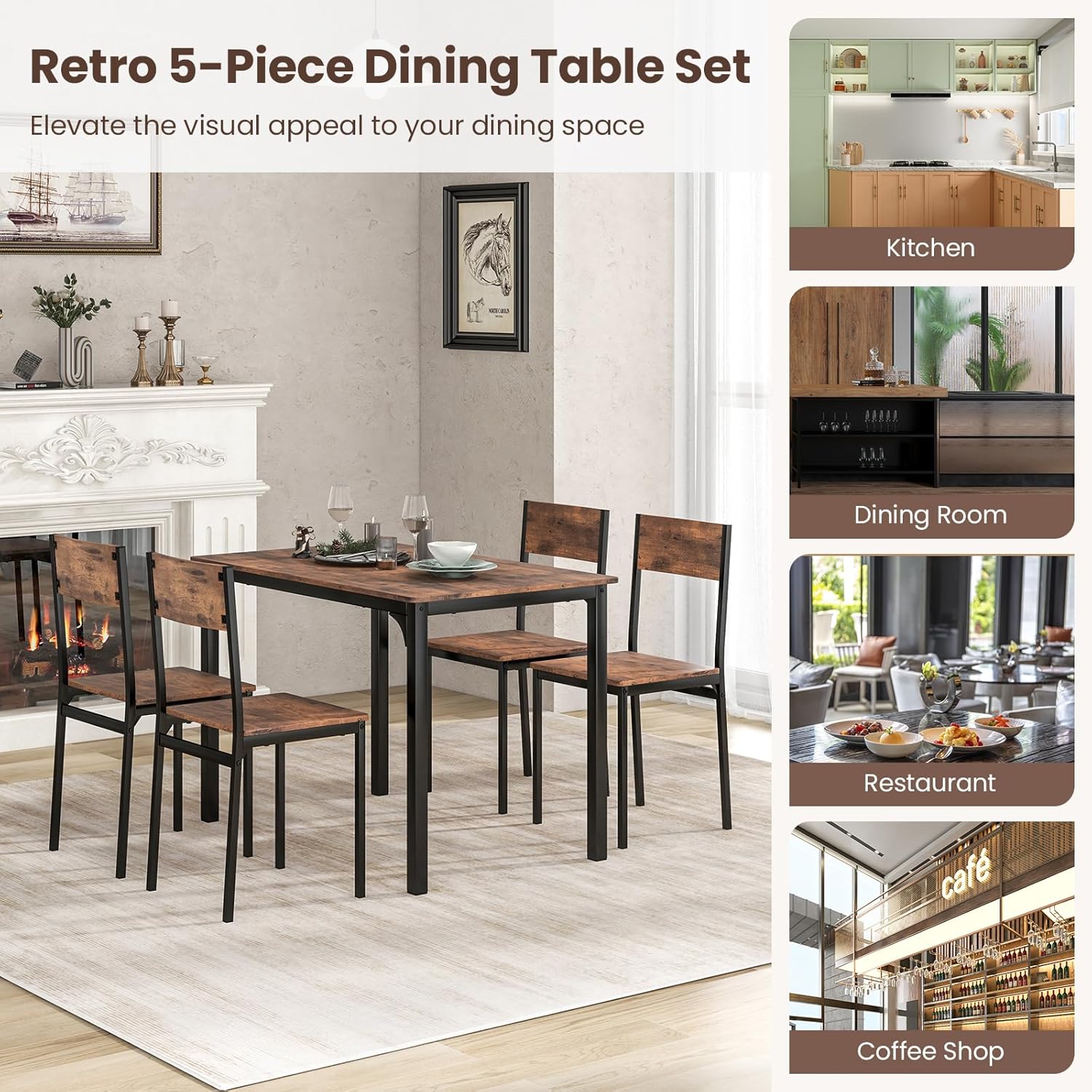 Tangkula 5-Piece Dining Table Set for 4 | Heavy Duty Metal Frame, Space-Saving, for Small Apartment, Dinette, Living Room, Breakfast Nook
