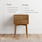 Nathan James 32704 Harper Mid-Century Oak Wood Nightstand with 2-Drawers, Small Side End Table with Storage, Brown