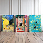FASWQ Whimsical Black Cat Wall Art, Van Gogh Matisse Picasso Wall Decor, Funny Bathroom Canvas Paintings, Cute Animal Aesthetic Pictures for Living Room Kids' Room Framed Ready to Hang 16"x24"x3